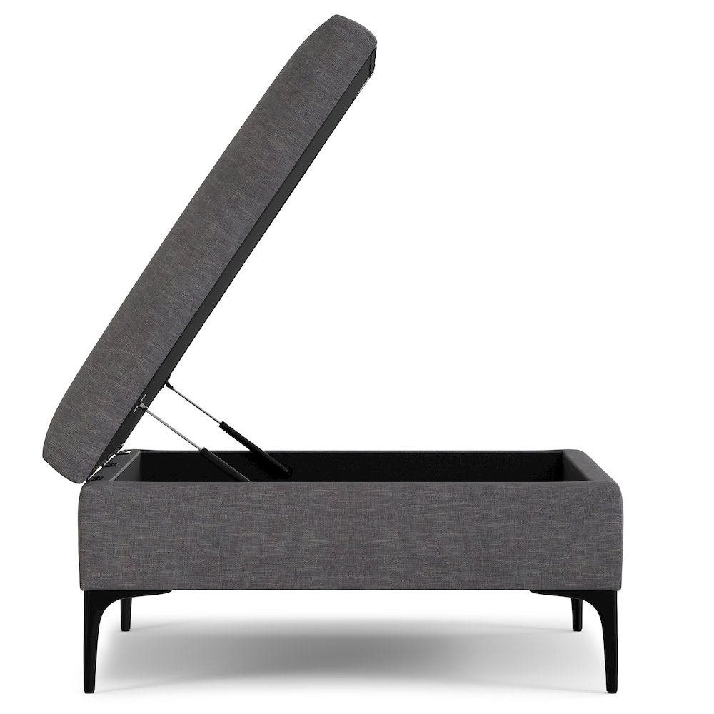 Coffee Table Storage Ottoman With Lift Up Lid In Slate Grey Polyester Linen. Picture 4