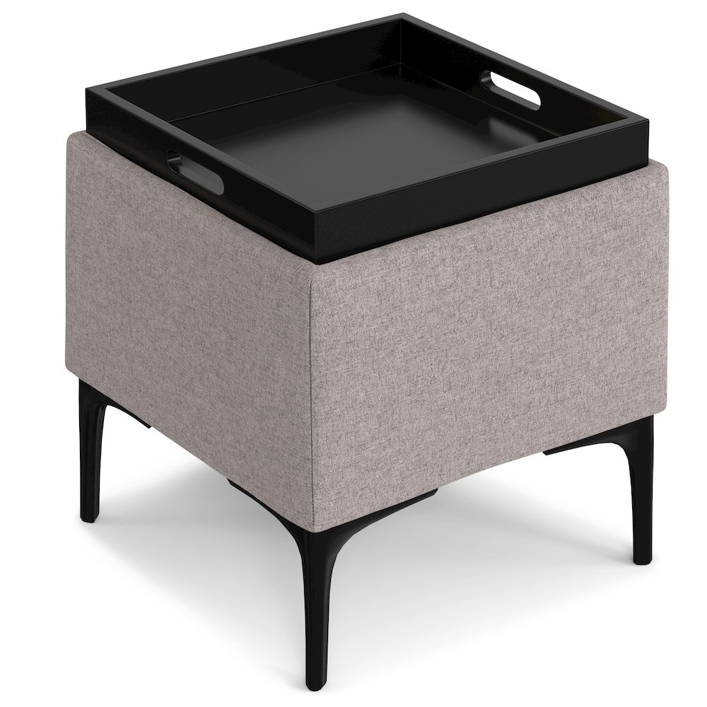 Natasha Storage Ottoman With Tray In Cloud Grey Polyester Linen. Picture 3