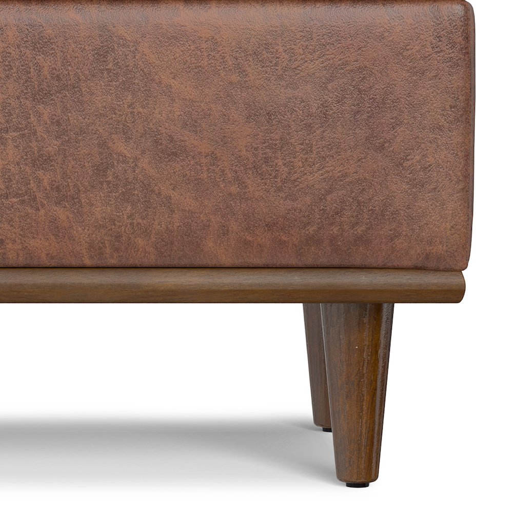 Small Storage Ottoman In Distressed Saddle Brown Vegan Faux Leather. Picture 4