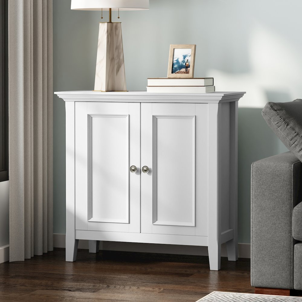 Amherst 32 inch Wide Solid Wood Transitional Low Storage Cabinet in White. Picture 6