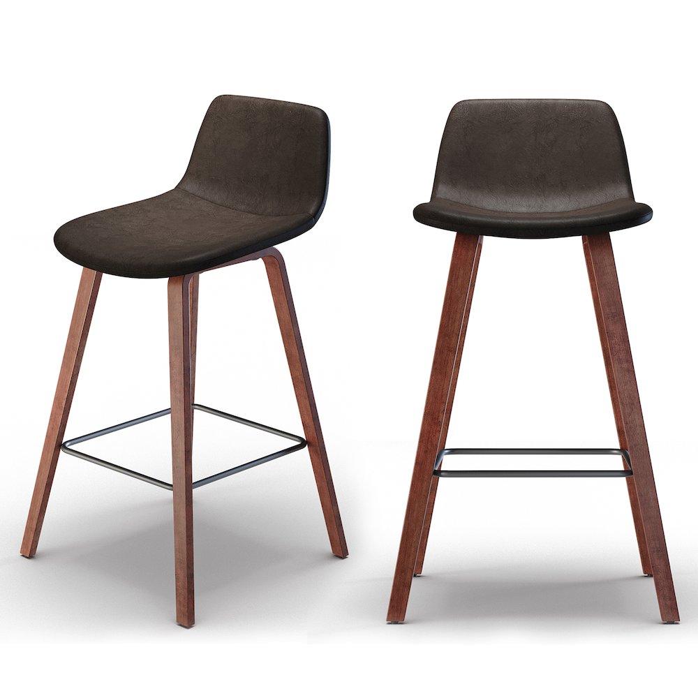 Addy 26 Inch Counter Stool (Set Of 2) In Distressed Brown Vegan Faux Leather. Picture 1