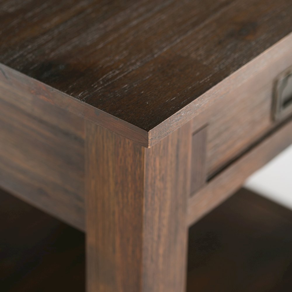 22 inch Solid Acacia Rustic End Table in Distressed Charcoal Brown (Set of 2). Picture 5