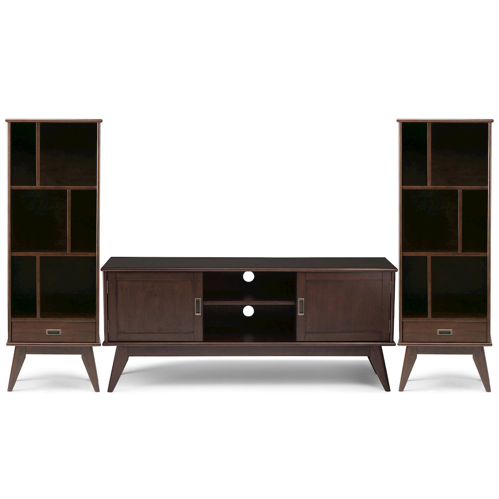 60"W TV Stand with Two 22"W Bookcases in Medium Auburn Brown (Set of 3). Picture 1