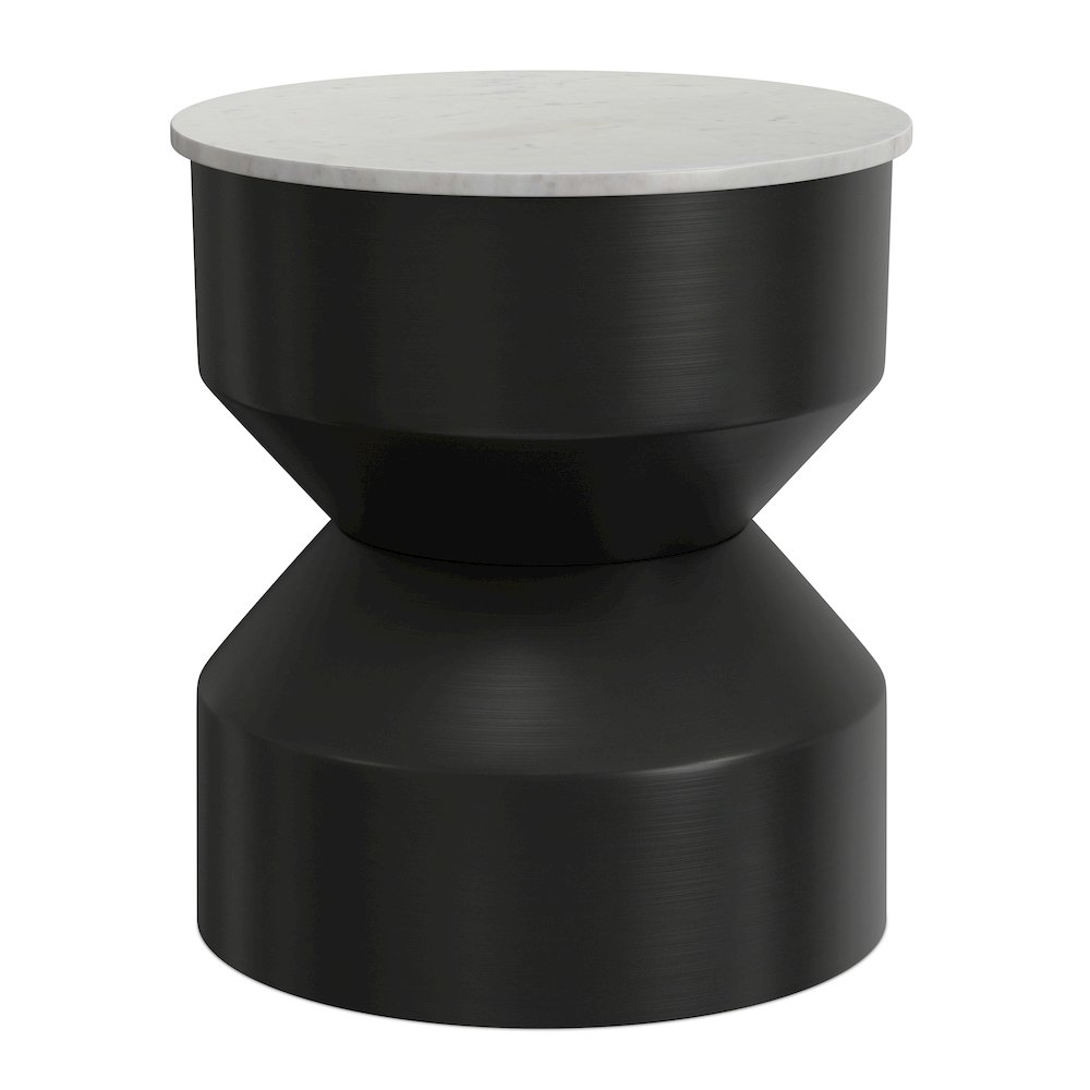 16 inch Wide Genuine Marble Top Modern Metal End Table in Black/White, Assembled. Picture 1