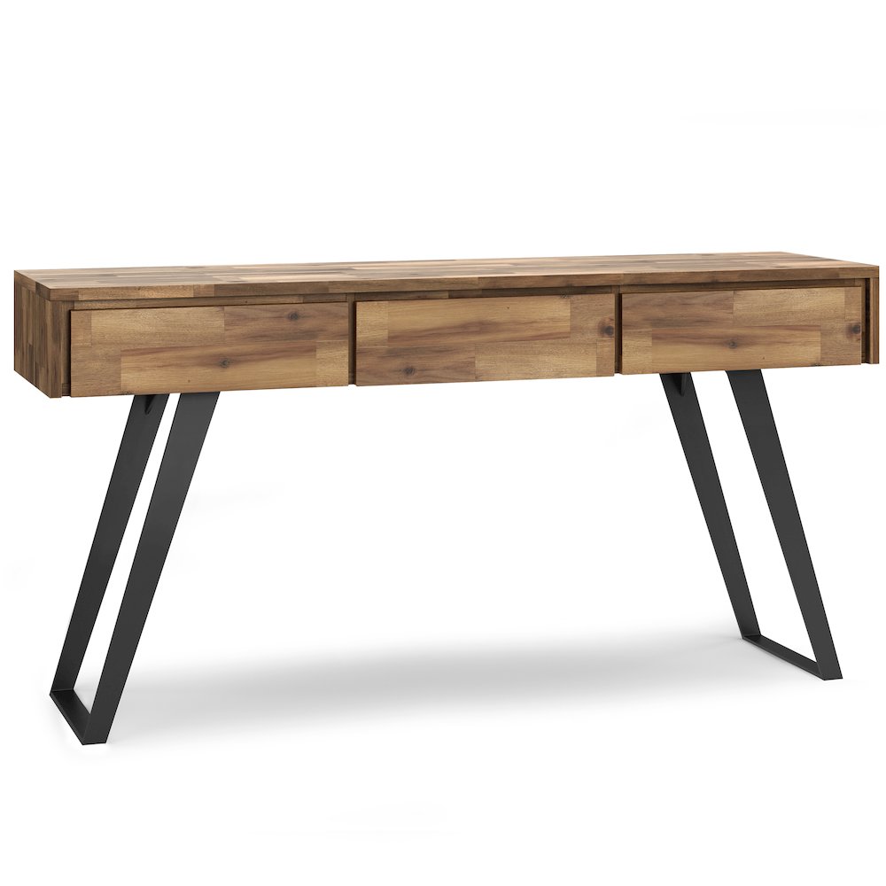 Lowry Solid Acacia Wood Console Sofa Table In Distressed Golden Wheat. Picture 1