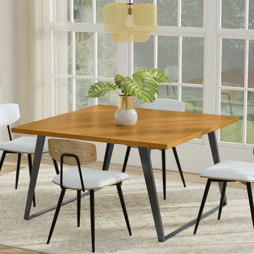 Lowry Square Dining Table In Oak Veneer. Picture 4