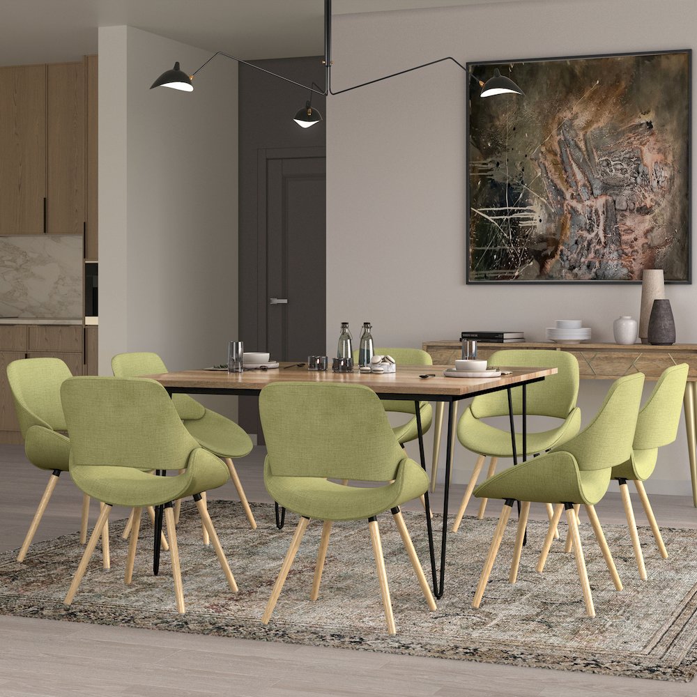 Malden Bentwood Dining Chair With Light Wood In Acid Green Woven Fabric. Picture 5