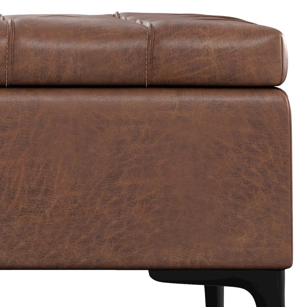 Laura Mid Century Lift Top Storage Ottoman in Distressed Saddle Brown. Picture 11