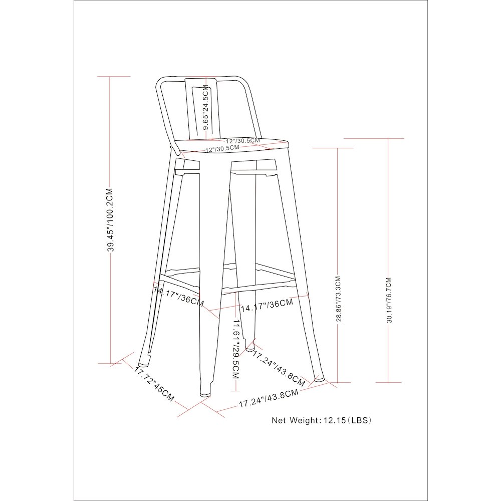 Rayne 30 Inch Metal Bar Stool (Set Of 2) In Gun Metal Grey. Picture 6