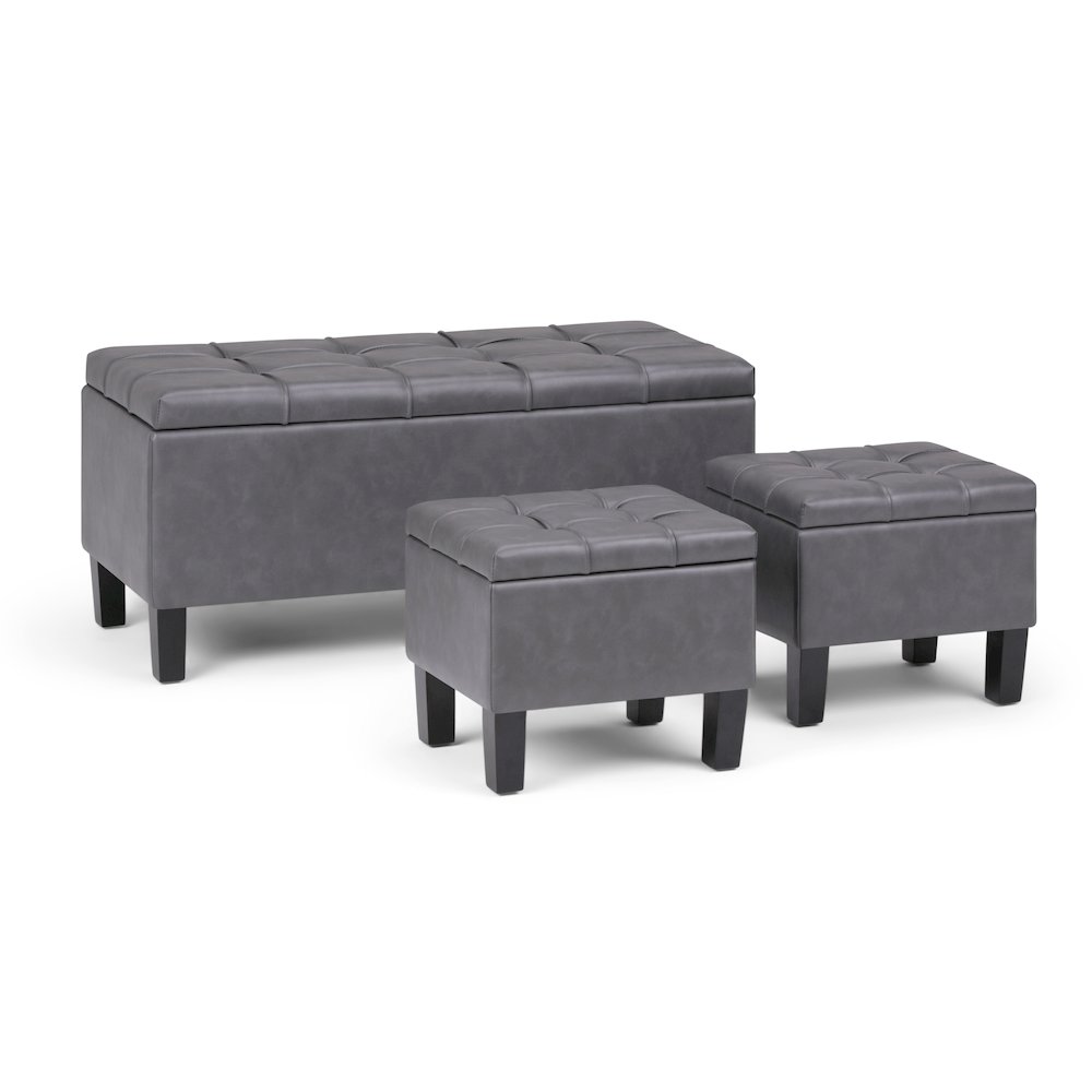 Dover 3 Piece Storage Ottoman In Stone Grey Vegan Faux Leather. Picture 1