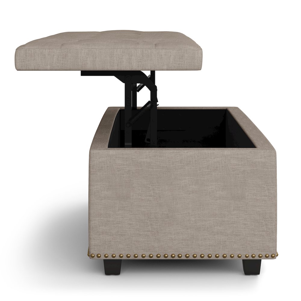 Hamilton Lift Top Rectangular Storage Ottoman in Natural Linen Look Fabric. Picture 5