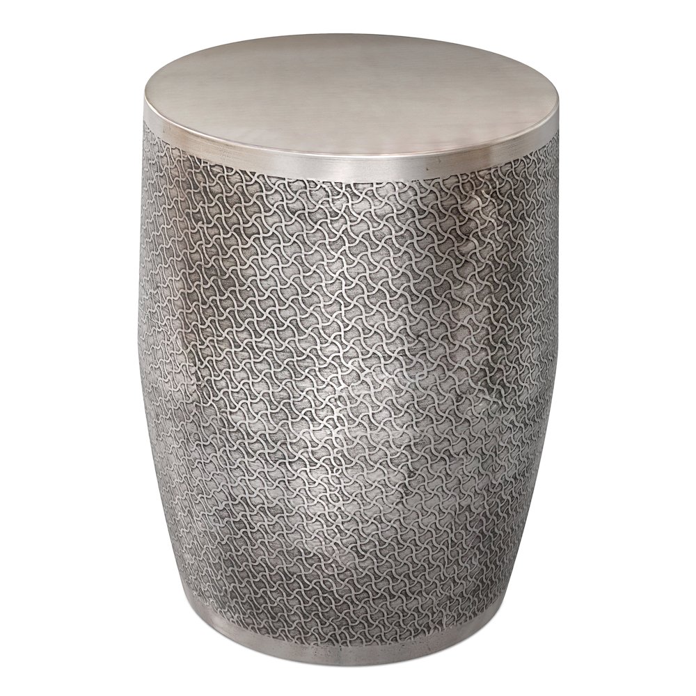 18"W Boho Web Pattern Metal Accent Table in Antique Silver Iron, Assembled. Picture 3