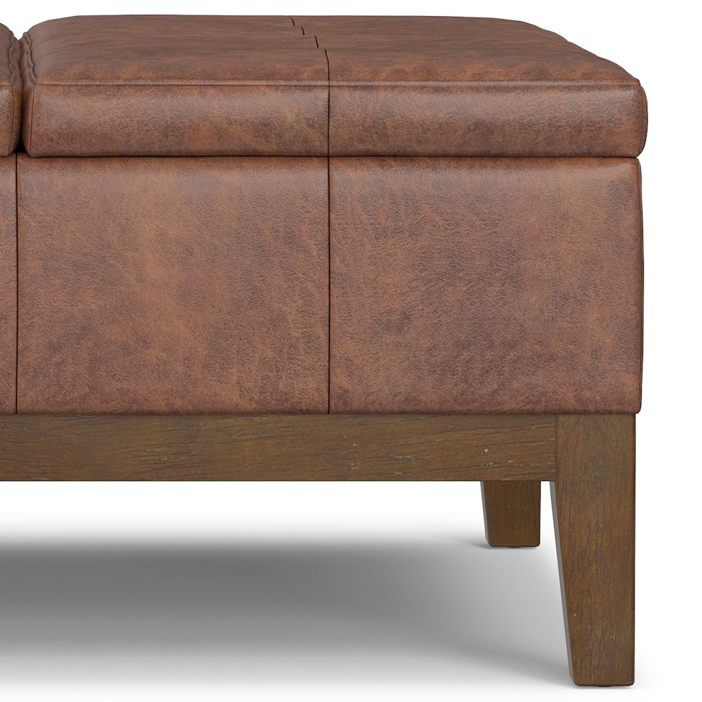 Square Lift Top Coffee Table Storage Ottoman In Distressed Saddle Brown. Picture 6