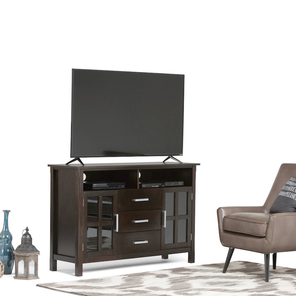 Solid Wood Contemporary Tv Media Stand In Hickory Brown For Tvs Up To 60 Inches. Picture 7