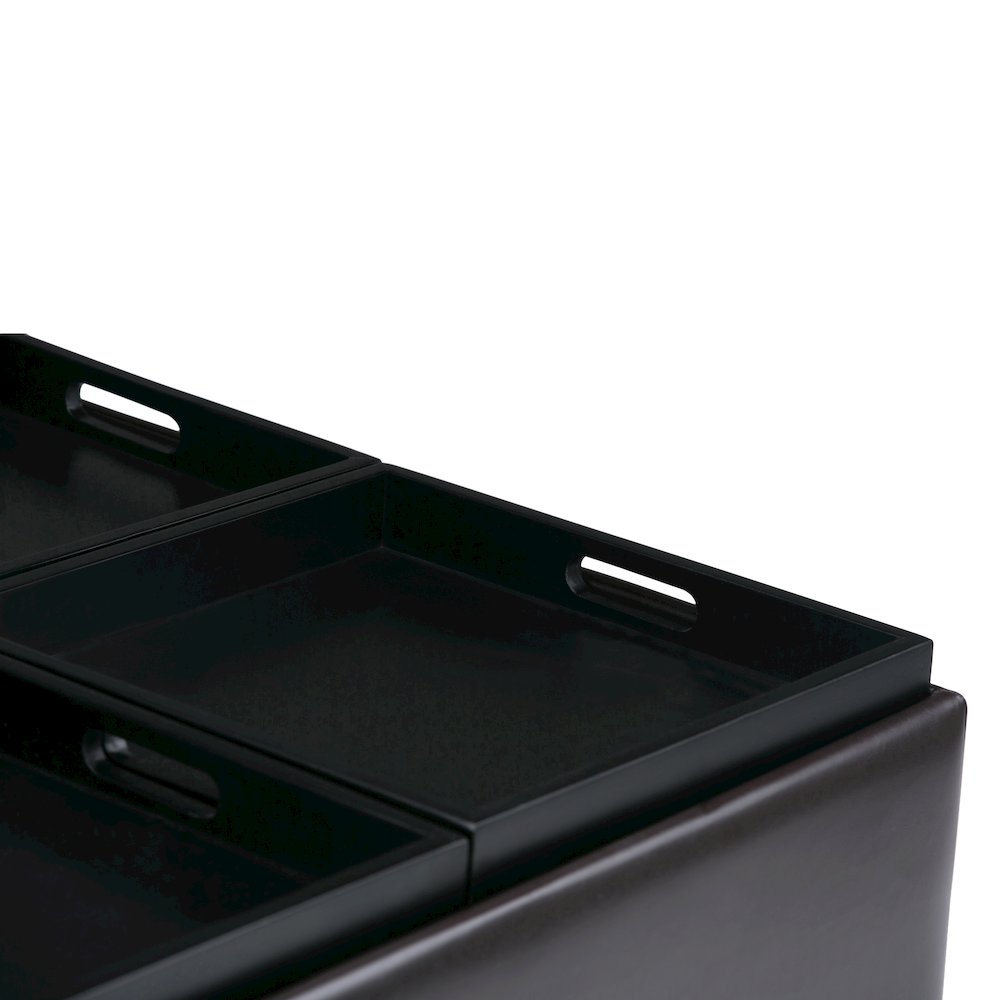 Avalon Square Coffee Table Storage Ottoman In Tanners Brown Vegan Faux Leather. Picture 3