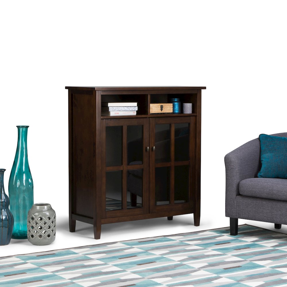 Warm Shaker Solid Wood Medium Storage Media Cabinet In Tobacco Brown. Picture 5