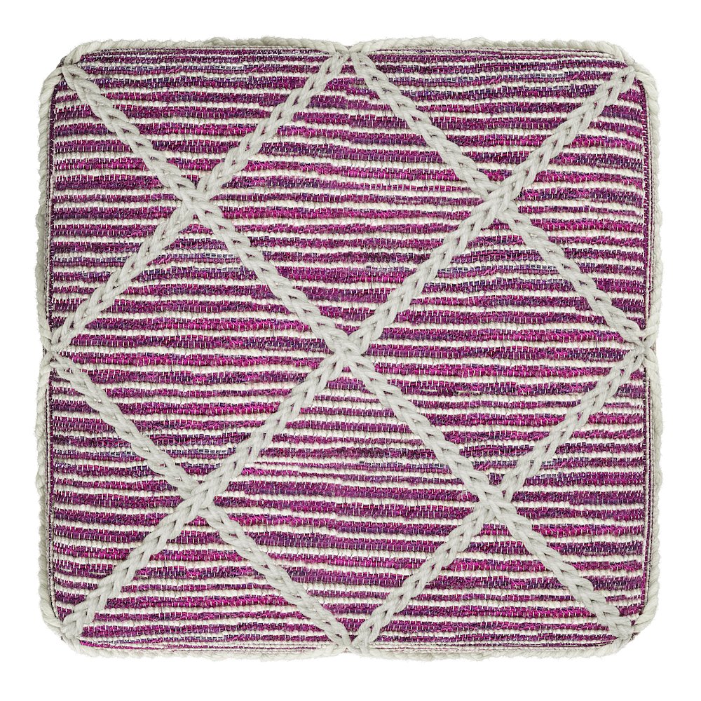 Cowan Square Pouf in Magenta and Natural Handloom Woven. Picture 3