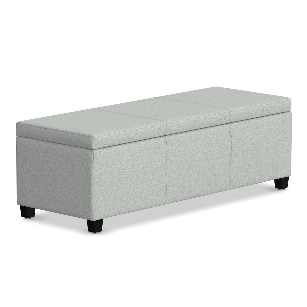 48 inch Wide Storage Ottoman Bench in Light Stone Grey Linen Look Fabric. Picture 1
