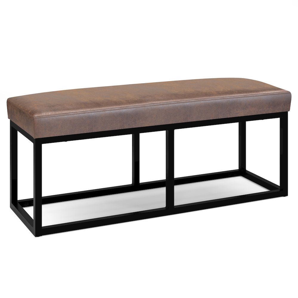 Reynolds Bench In Distressed Chestnut Brown Faux Leather. Picture 1