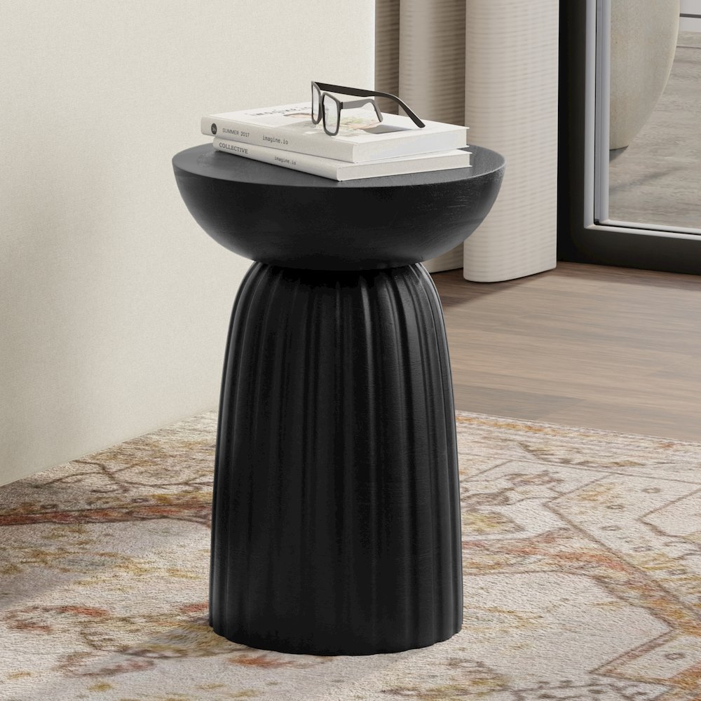 Boyd 13 inch Wide Solid Mango Contemporary Stripe Accent Table in Black. Picture 2