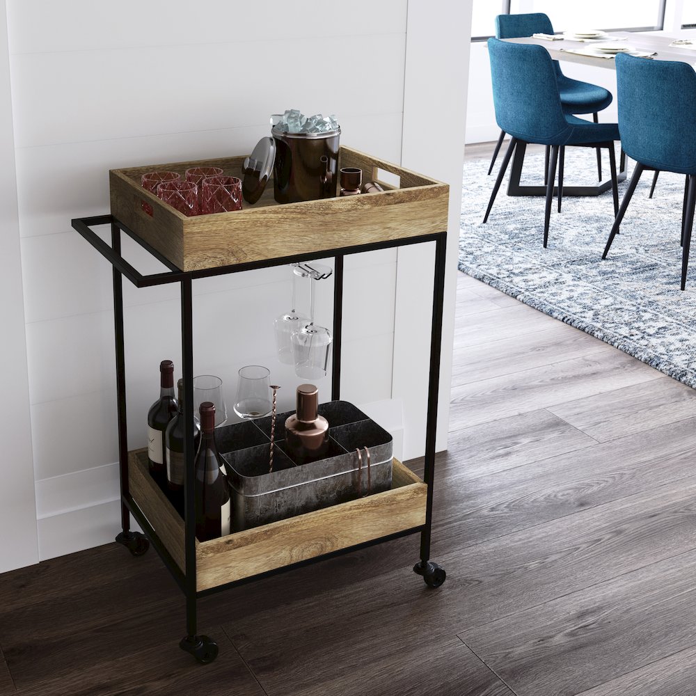 Simons Solid Mango Wood 24 Inch Bar Cart In Natural. Picture 5