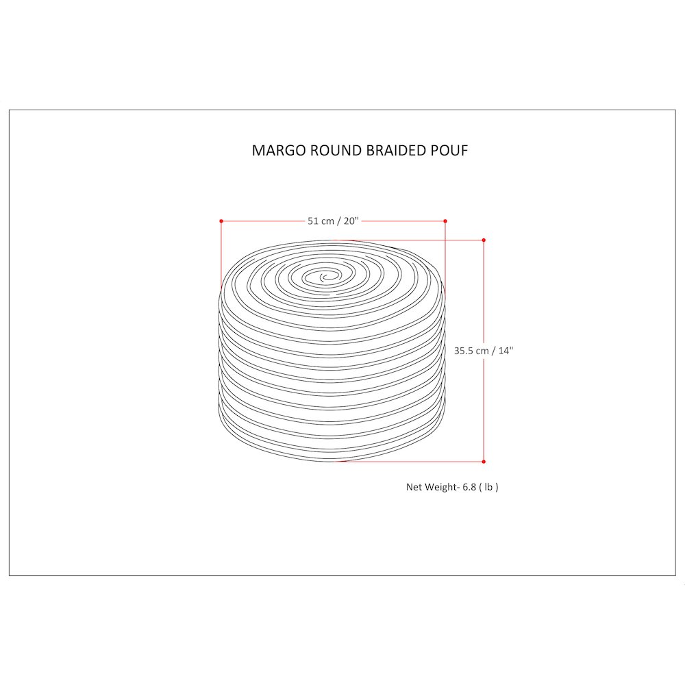 Margo Round Pouf In Blue Braided Jute. Picture 6