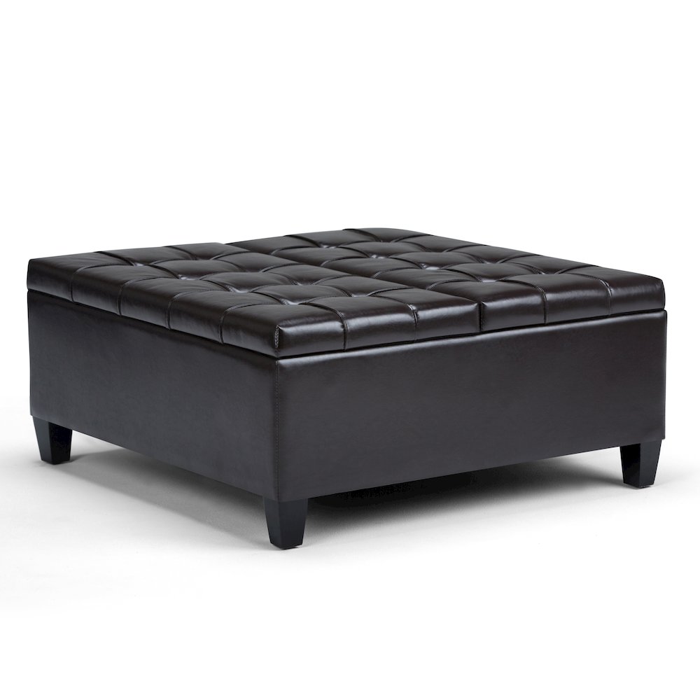 Harrison Coffee Table Storage Ottoman In Tanners Brown Vegan Faux Leather. Picture 1