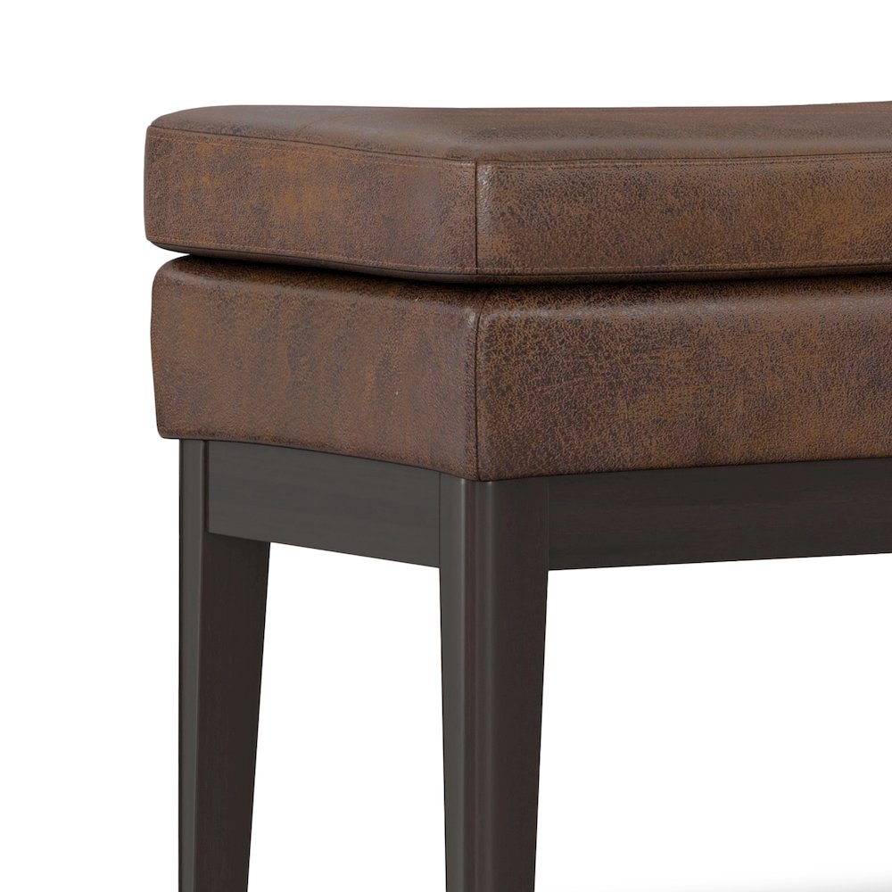 Mid Century Ottoman Bench In Distressed Chestnut Brown Vegan Faux Leather. Picture 2