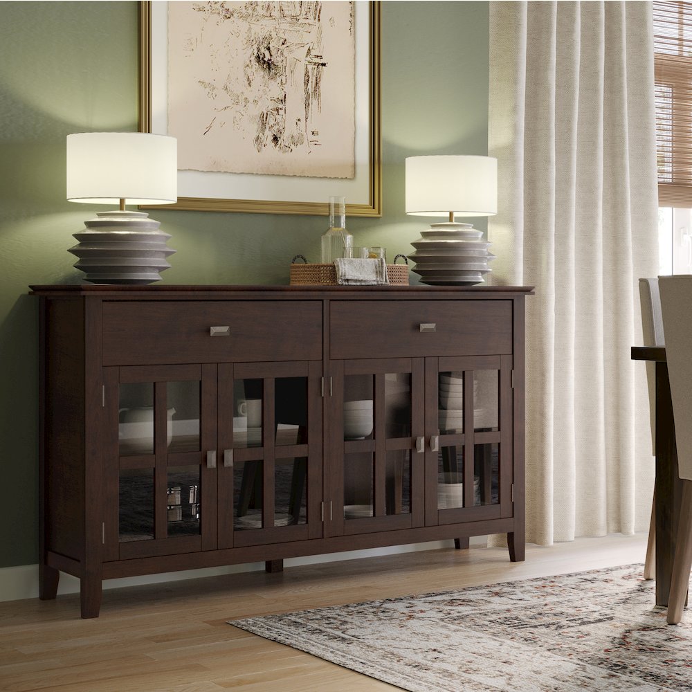 Artisan Solid Wood Large 4 Door Sideboard Buffet In Dark Chestnut Brown. Picture 5