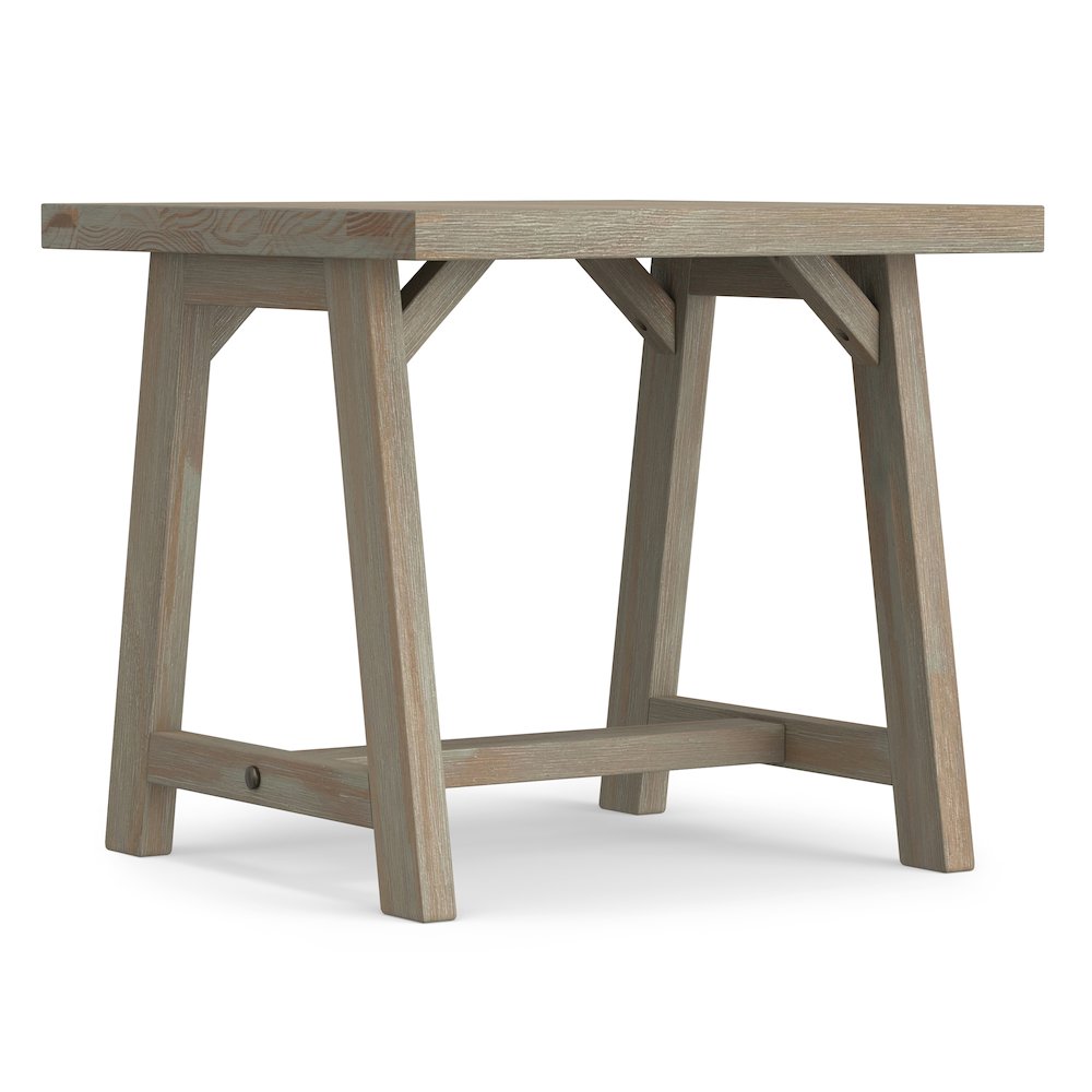 Sawhorse Solid Wood End Table In Distressed Grey. Picture 1