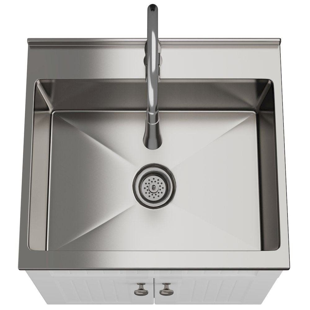 Beckham 24 Inch Laundry Cabinet With Faucet And Stainless Steel Sink In White. Picture 2