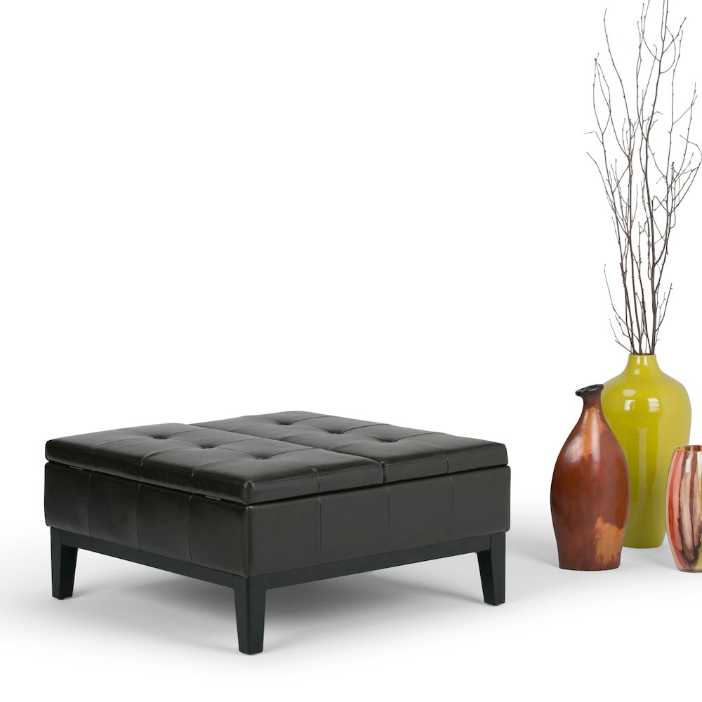 Dover Square Coffee Table Storage Ottoman In Tanners Brown Vegan Faux Leather. Picture 5