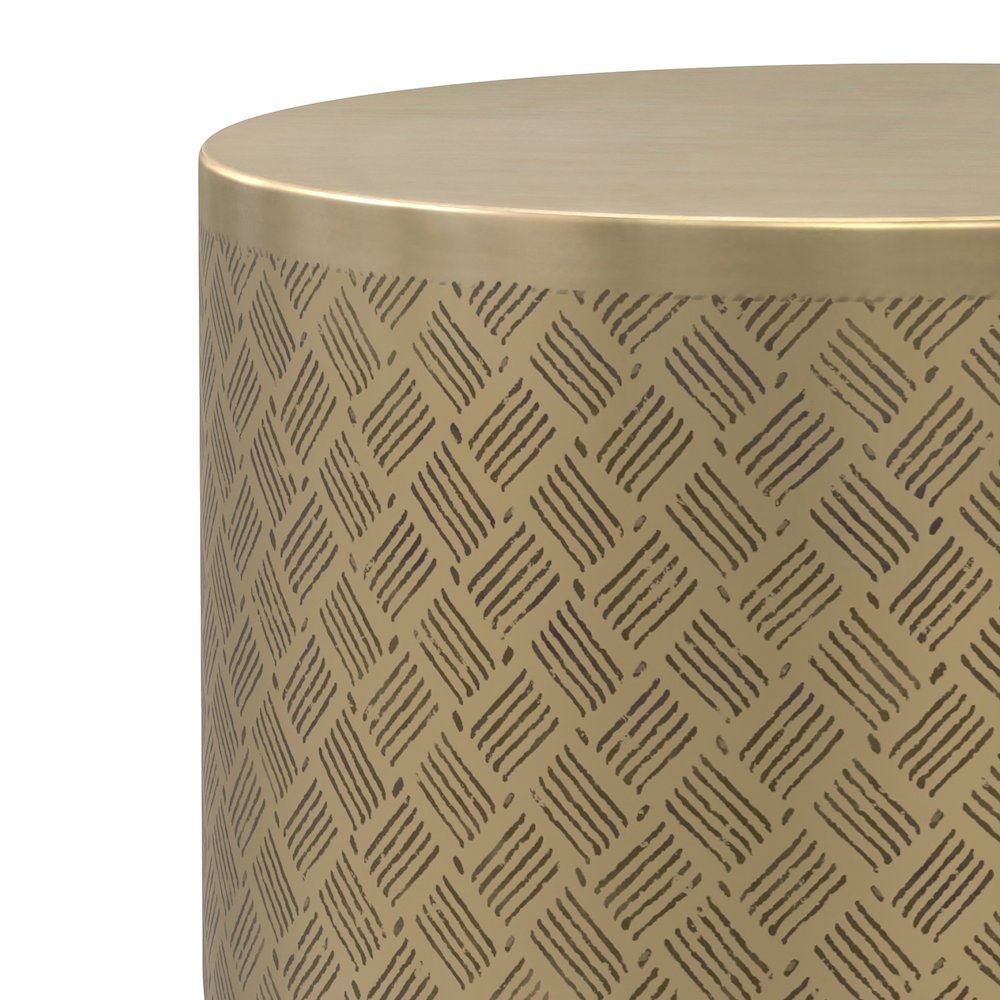 18"W Boho Cross Hatch Pattern Metal Accent Table in Antique Gold Iron, Assembled. Picture 4