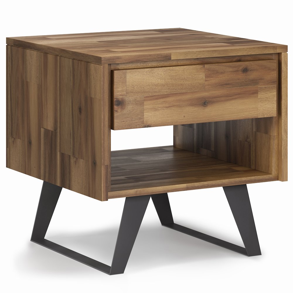 Lowry Solid Acacia Wood End Table In Distressed Golden Wheat. Picture 1