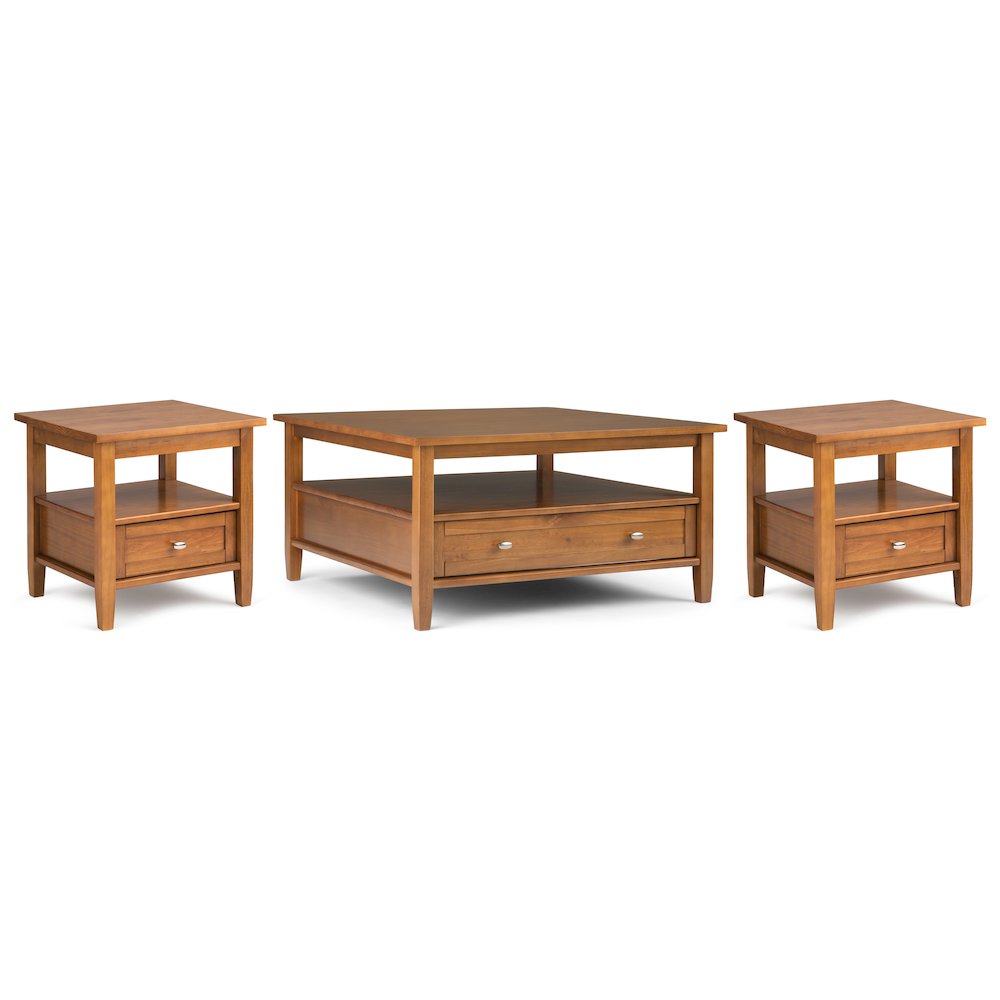36"W Coffee Table with 2 20"W End Tables in Light Golden Brown (Set of 3). Picture 1