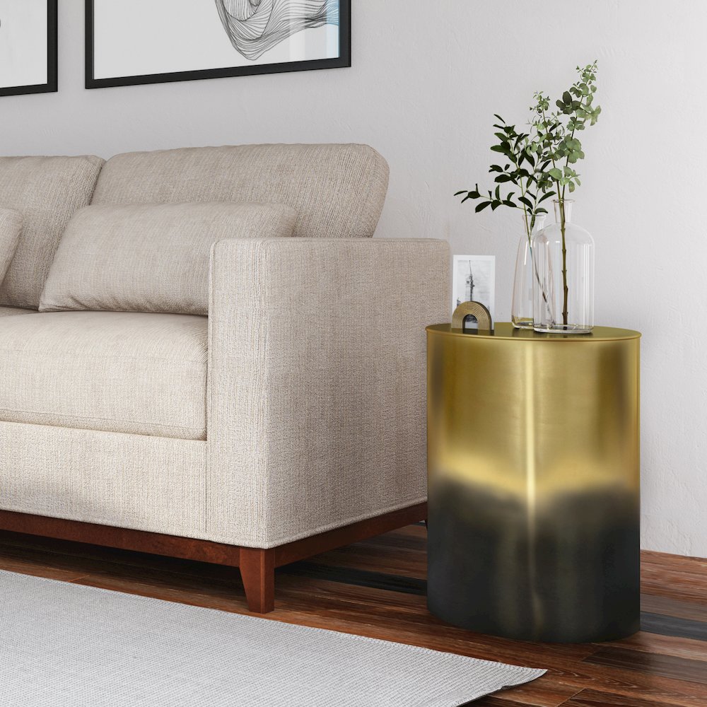 Curtis Metal Cylinder Accent Table In Ombre Black/ Gold. Picture 5