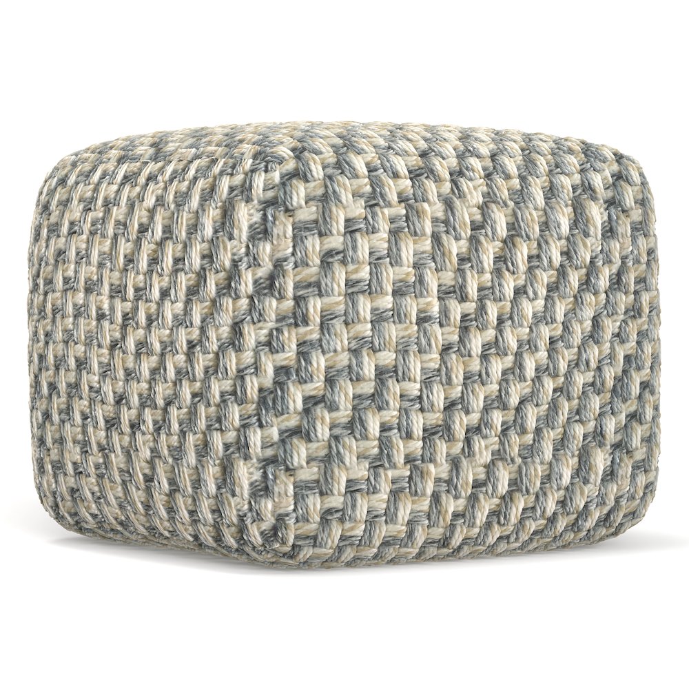 Beatrix 18 inch Wide Boho Pouf in Multicolor PET Polyester, Assembled. Picture 2