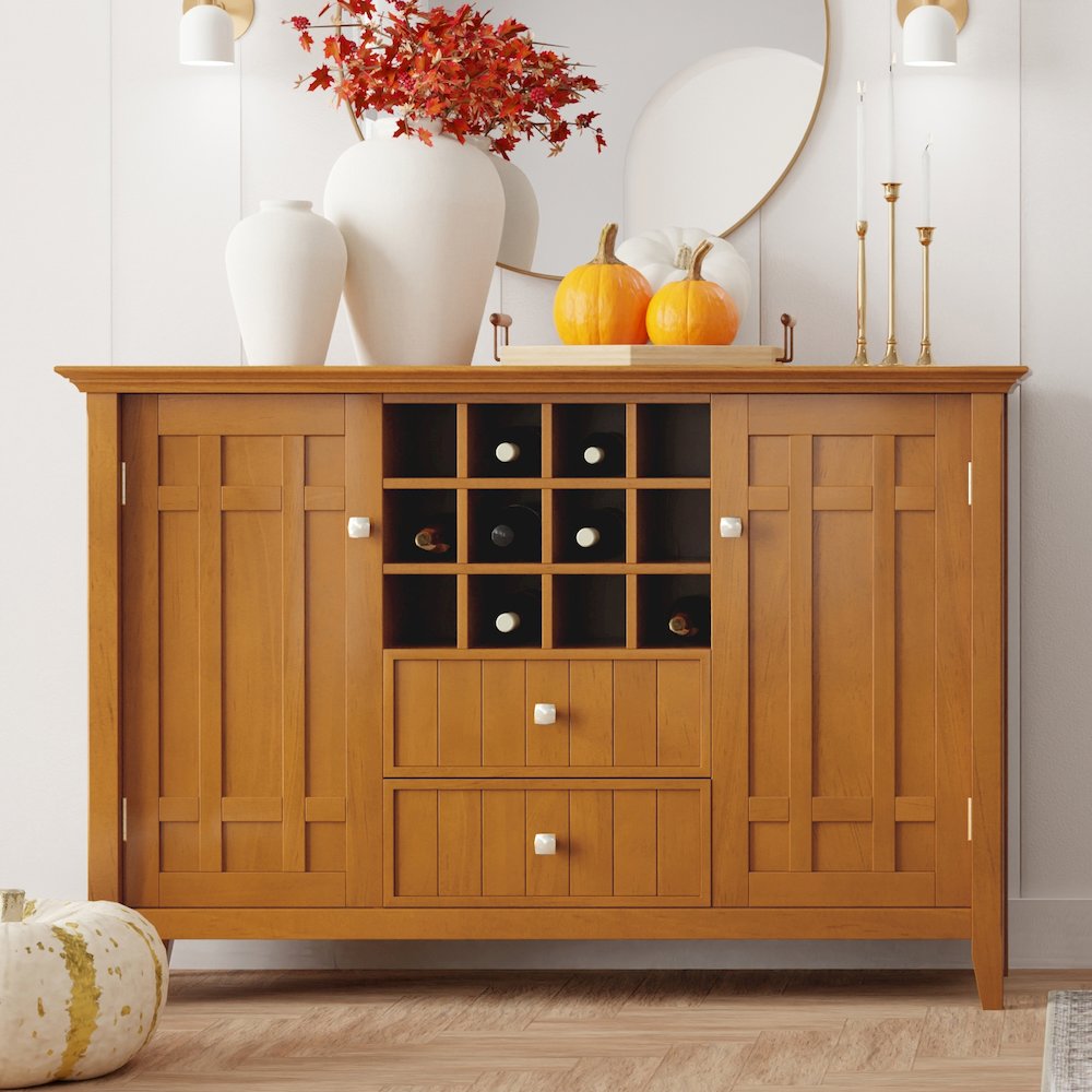 Bedford Solid Wood Sideboard Buffet And Wine Rack In Light Golden Brown. Picture 5