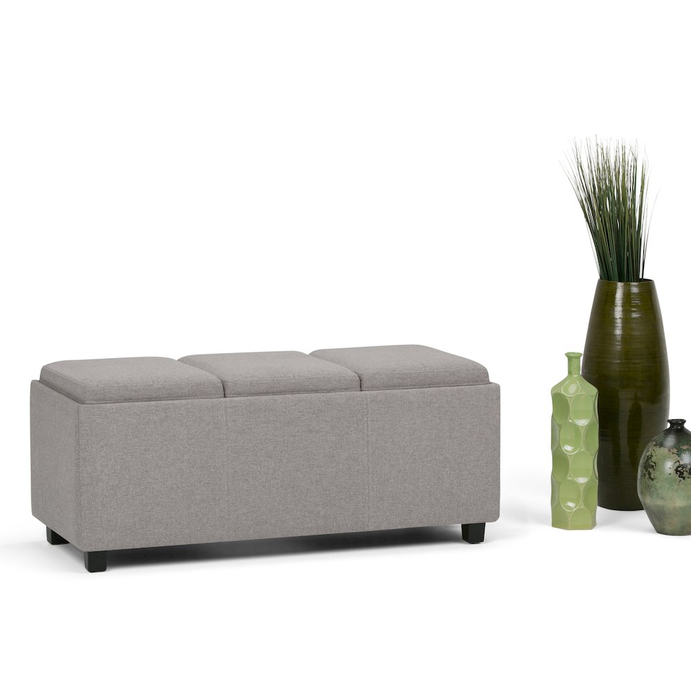 Avalon Storage Ottoman In Cloud Grey Linen Look Fabric. Picture 5
