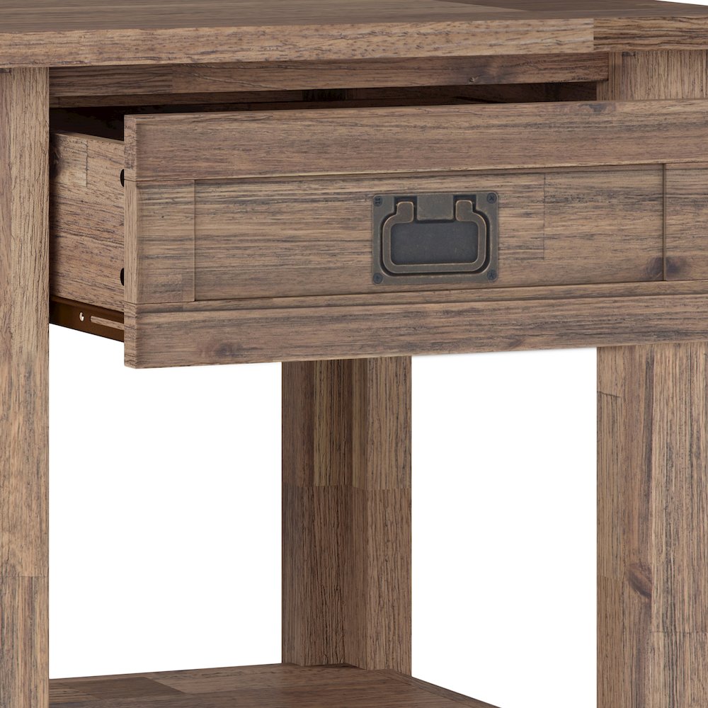 22 inch Solid Acacia Rustic End Table in Rustic Natural Aged Brown (Set of 2). Picture 3