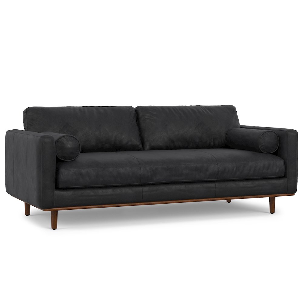 Morrison 89 Inch Wide Mid-Century Modern Sofa In Lead Black Genuine Leather. Picture 1
