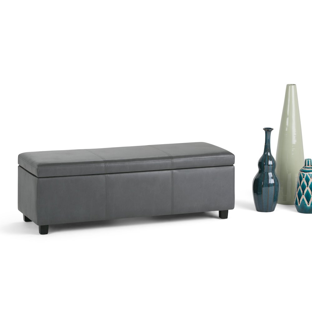 Avalon Storage Ottoman Bench In Stone Grey Vegan Faux Leather. Picture 5