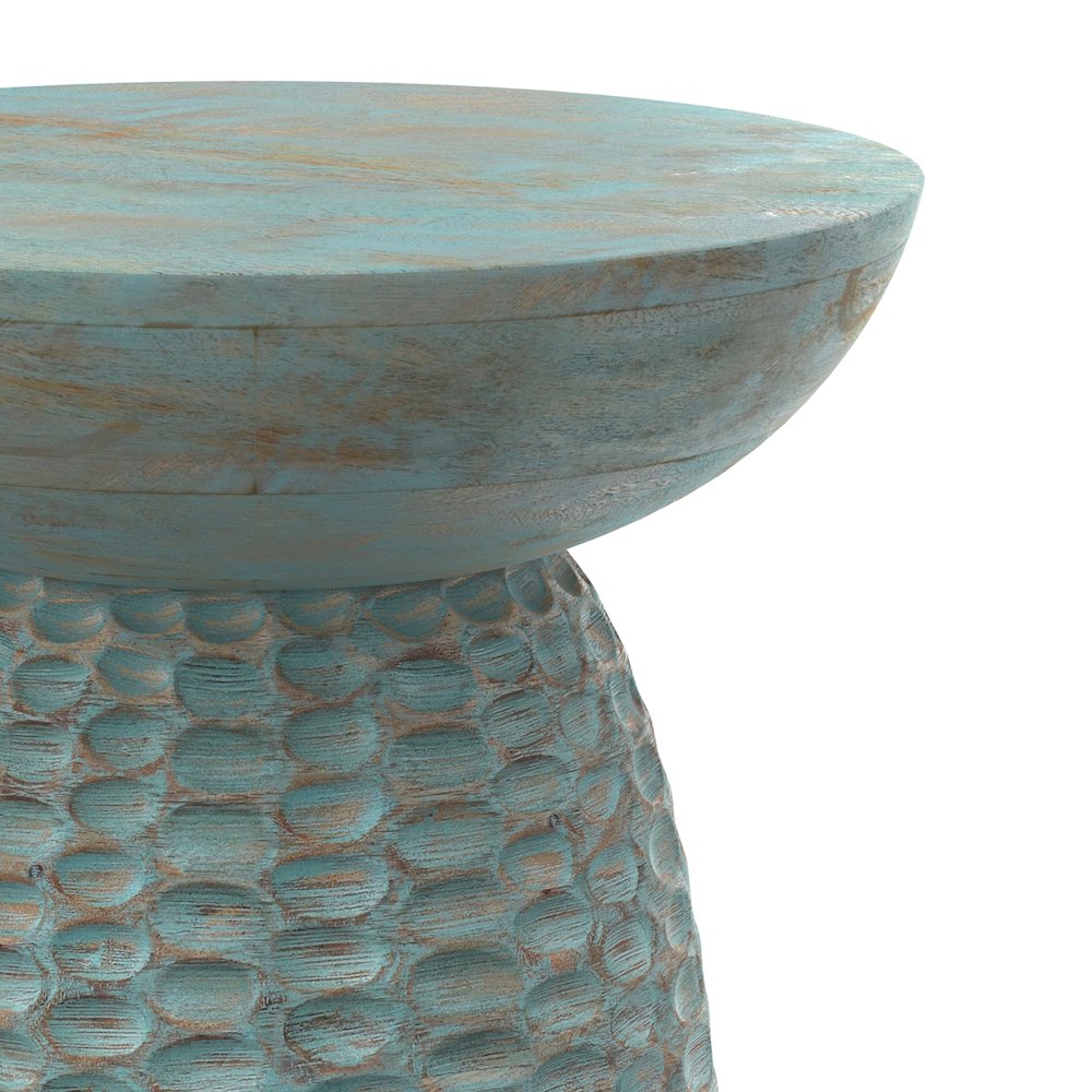 Boyd 16 inch Wide Solid Mango Contemporary Tall Accent Table in Teal Wash. Picture 7