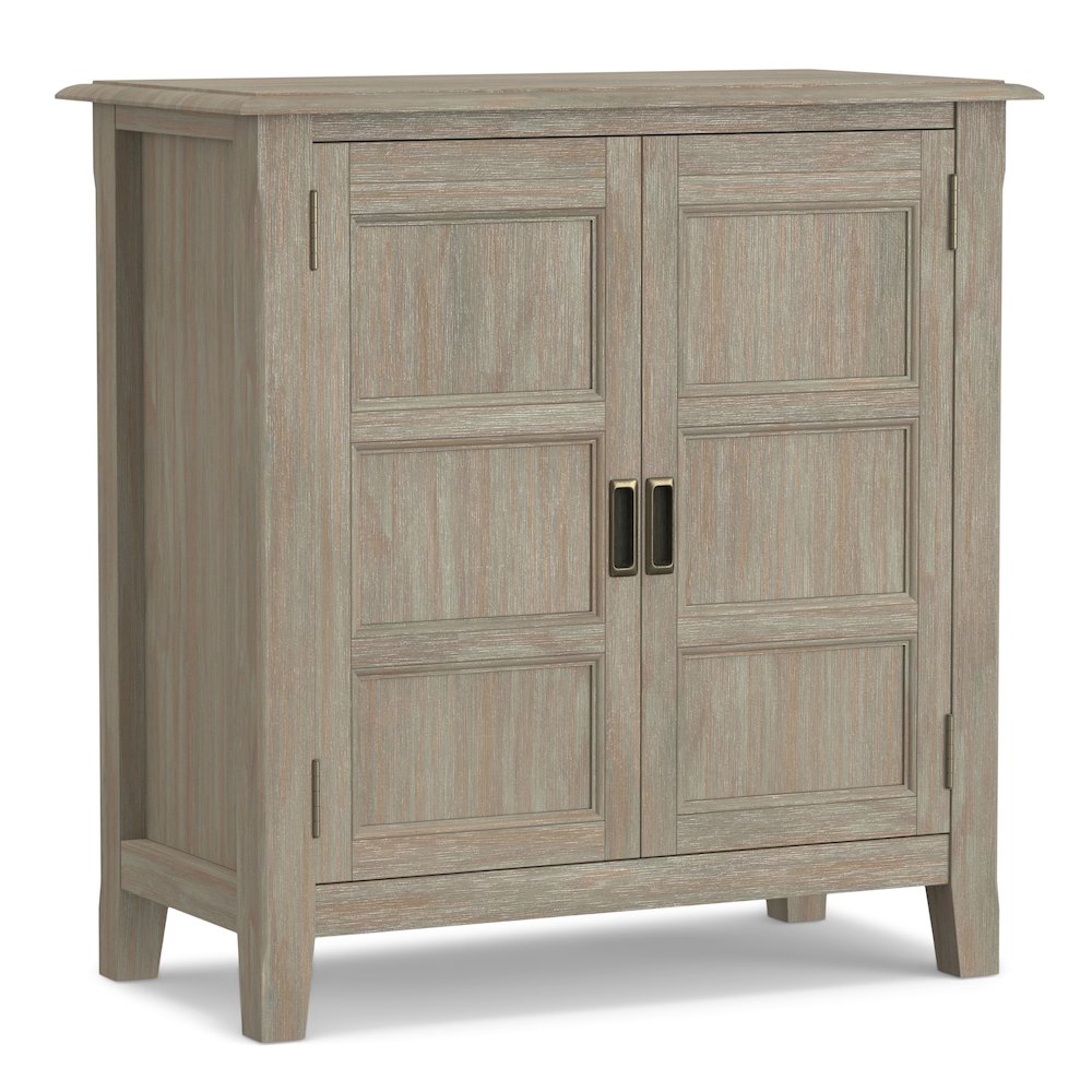 Burlington Solid Wood Low Storage Cabinet In Distressed Grey. Picture 1