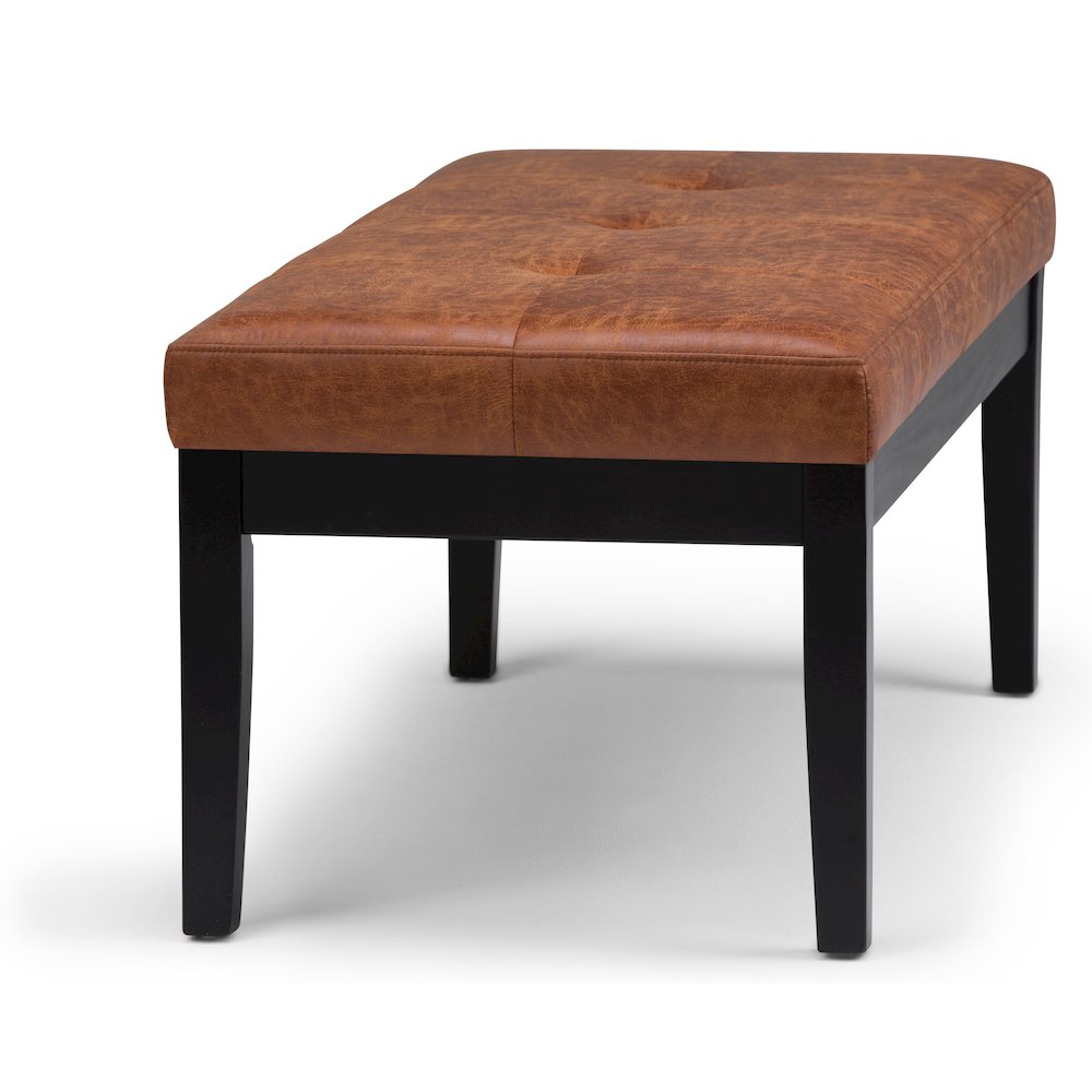 Lacey Solid Wood Tufted Ottoman Bench In Distressed Saddle Brown. Picture 4