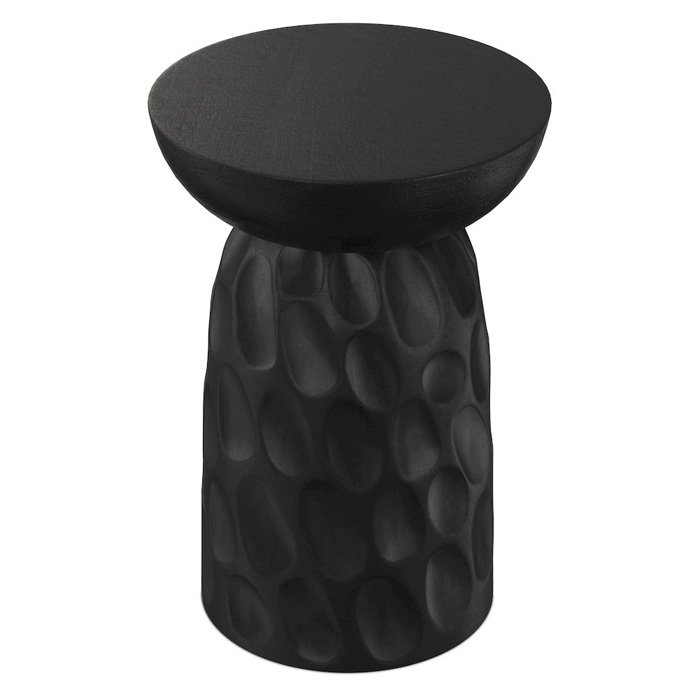 Boyd 13 inch Wide Solid Mango Contemporary V-Chisel Accent Table in Black. Picture 4