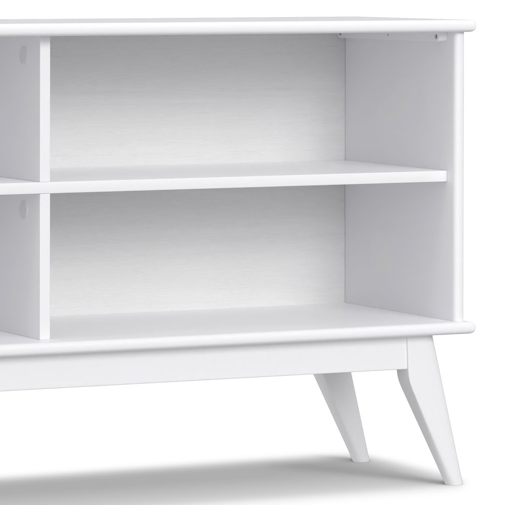 Draper Solid Hardwood 30 Inch X 64 Inch Mid Century Modern Low Bookcase In White. Picture 4