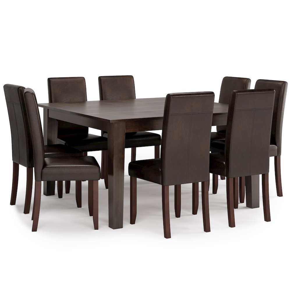 Acadian Solid Hardwood 9 Piece Dining Set In Distressed Brown. Picture 1