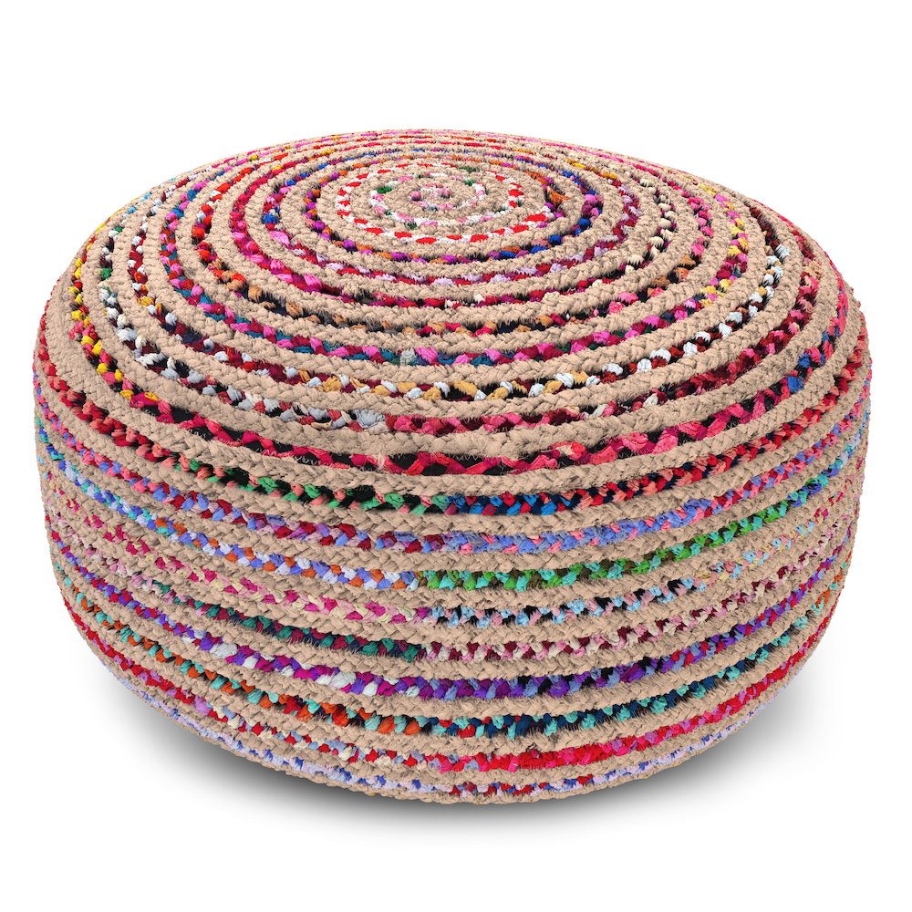 Margo Boho Contemporary Round Large Pouf in Multi Color. Picture 2