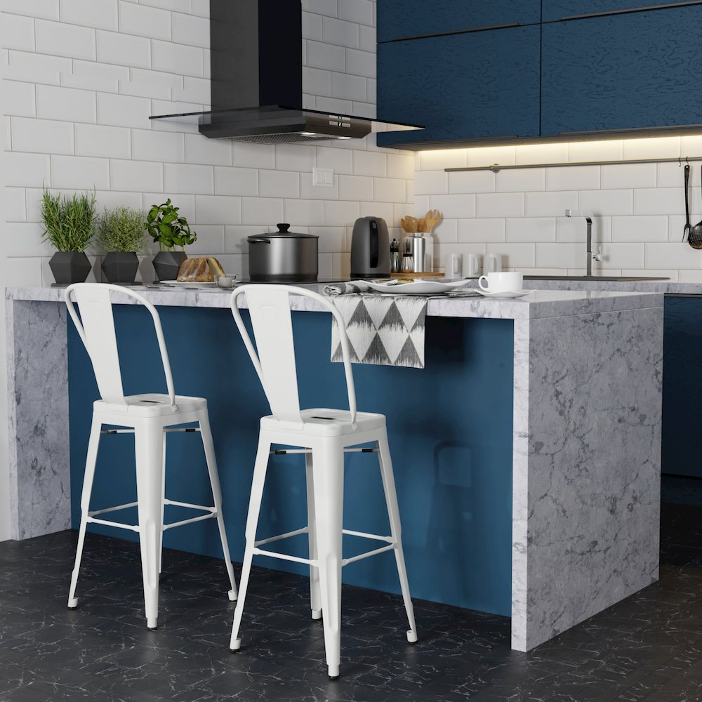 Fletcher 24 Inch Metal Counter Height Stool (Set Of 2) In White. Picture 5